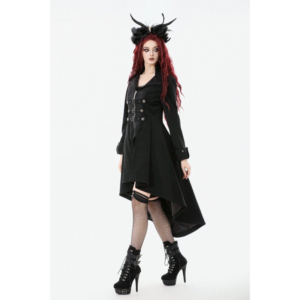 Darkinlove Women's Gothic Irregular Bouble-breasted Buckle-up Strap Coat