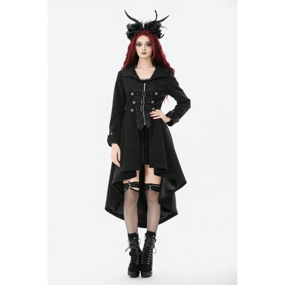 Darkinlove Women's Gothic Irregular Bouble-breasted Buckle-up Strap Coat