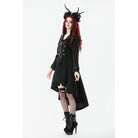 Darkinlove Women's Gothic Irregular Bouble-breasted Buckle-up Strap Coat