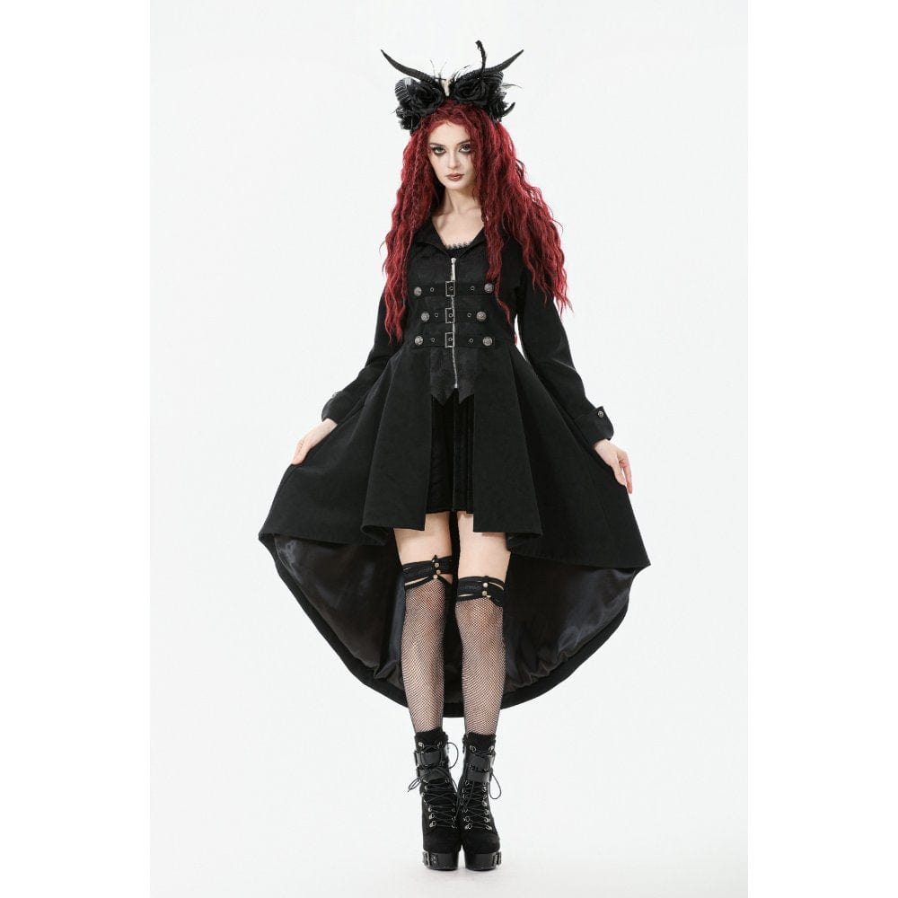 Darkinlove Women's Gothic Irregular Bouble-breasted Buckle-up Strap Coat