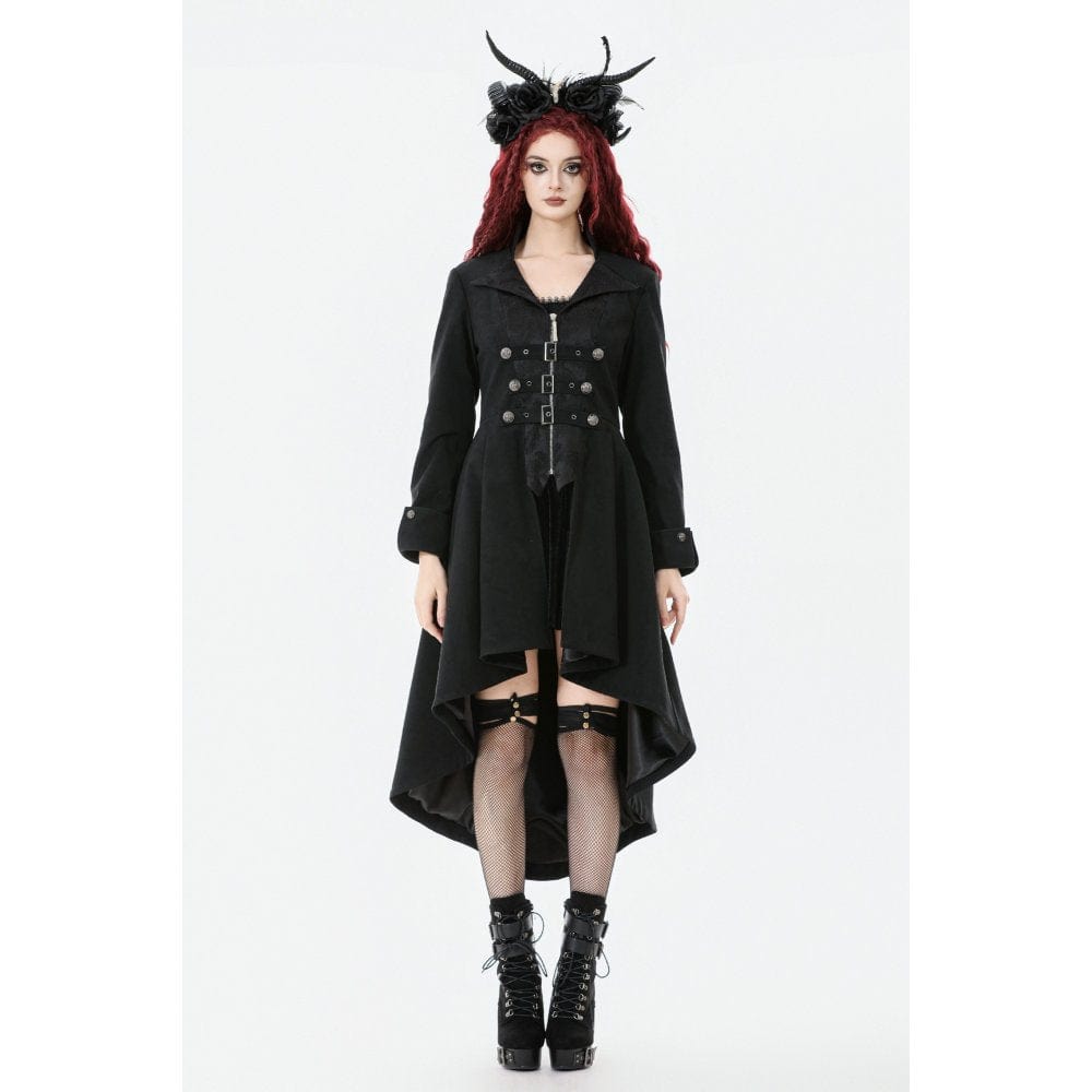Darkinlove Women's Gothic Irregular Bouble-breasted Buckle-up Strap Coat