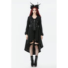 Darkinlove Women's Gothic Irregular Bouble-breasted Buckle-up Strap Coat