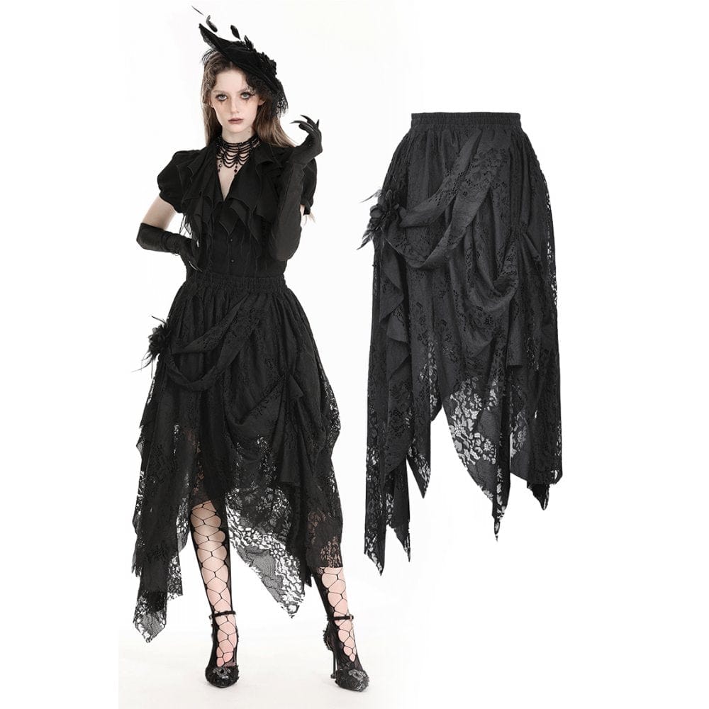 Darkinlove Women's Gothic Irregular Distressed Lace Skirt