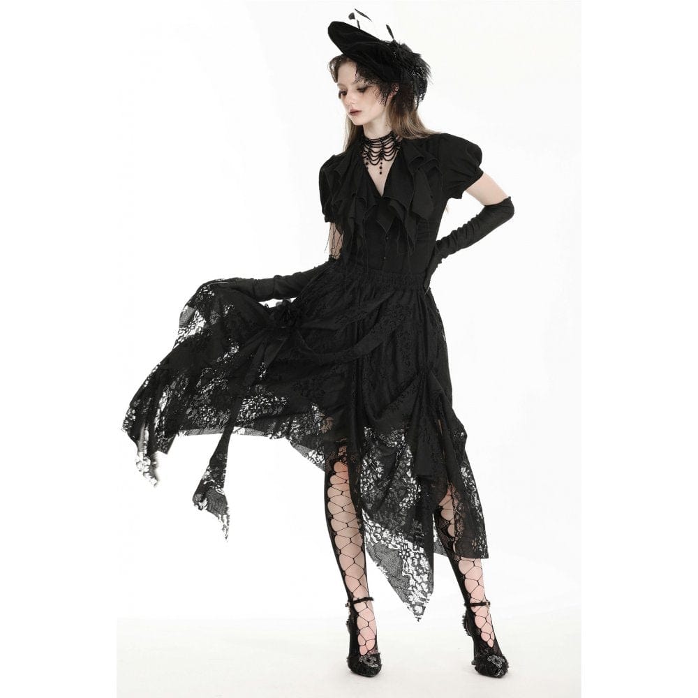 Darkinlove Women's Gothic Irregular Distressed Lace Skirt