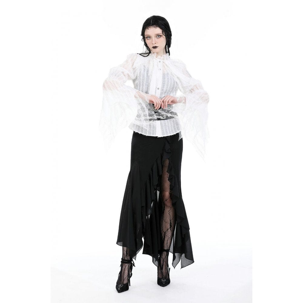 Darkinlove Women's Gothic Irregular Flared Sleeved Unedged Shirt