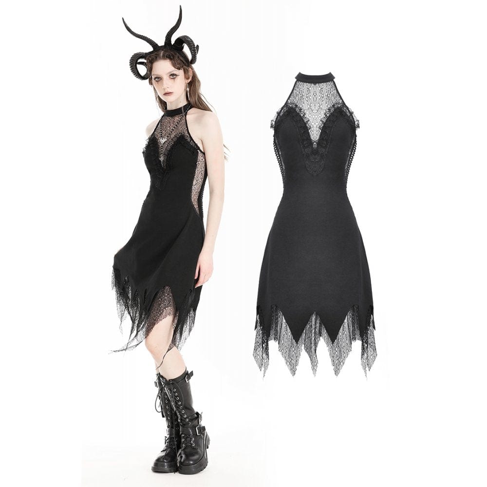 Darkinlove Women's Gothic Irregular Lace Splice Evening Dress