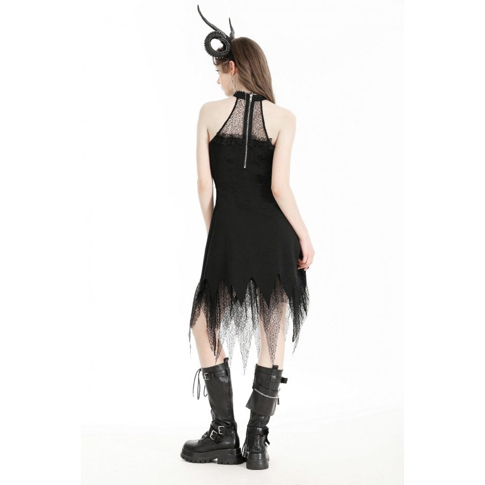 Darkinlove Women's Gothic Irregular Lace Splice Evening Dress