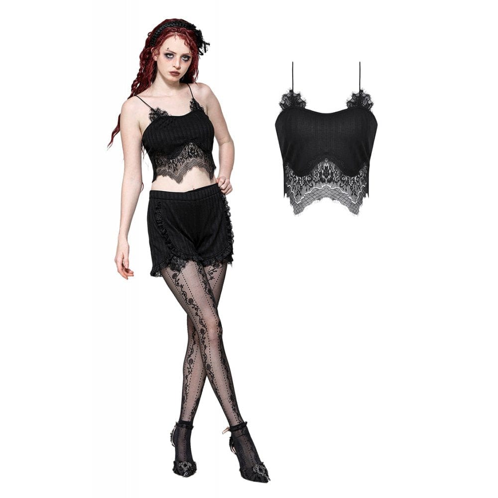 Darkinlove Women's Gothic Irregular Lace Splice Tank Top