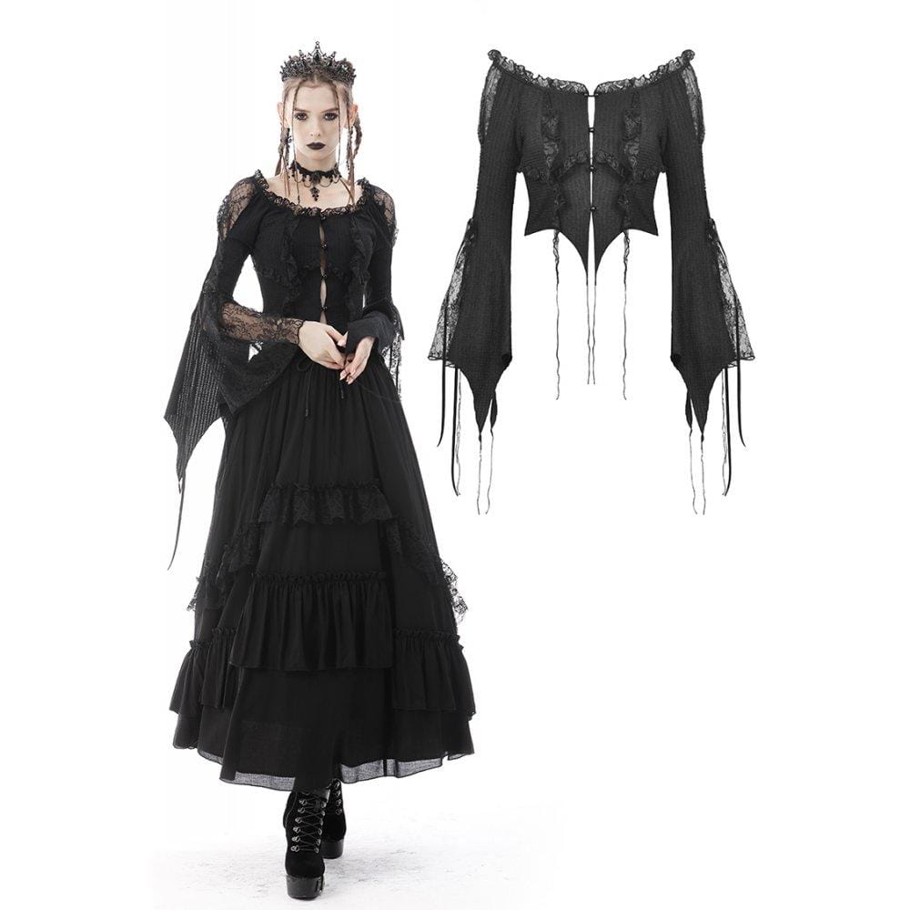 Darkinlove Women's Gothic Irregular Lace Splice Tassel Shirt