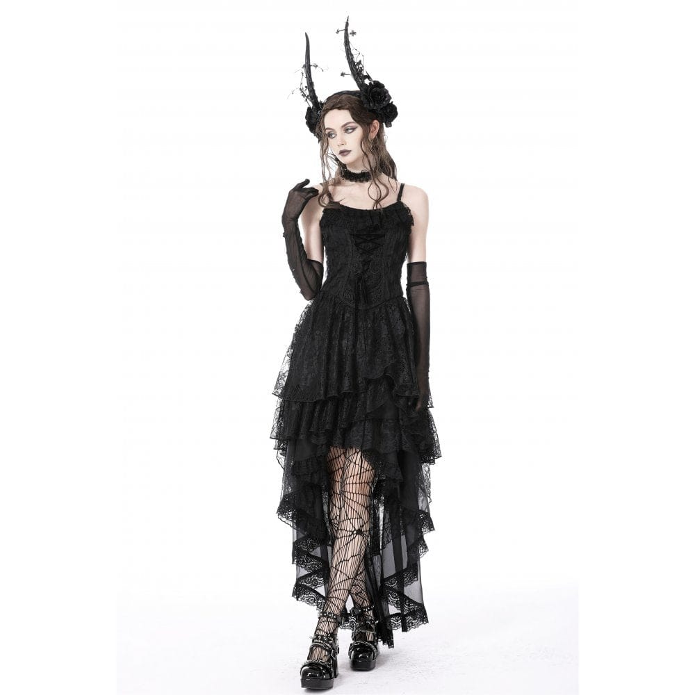 Darkinlove Women's Gothic Irregular Layered Lace Hem Skirt
