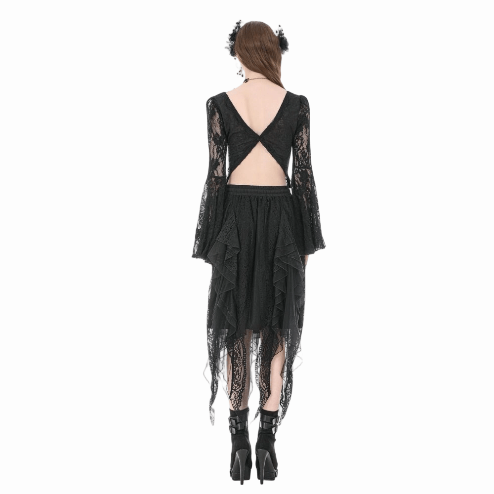 Darkinlove Women's Gothic Irregular Layered Mesh Long Skirt