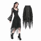 Darkinlove Women's Gothic Irregular Layered Mesh Long Skirt
