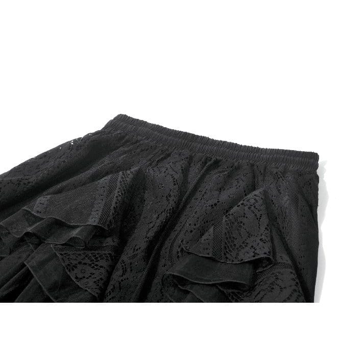 Darkinlove Women's Gothic Irregular Layered Mesh Long Skirt