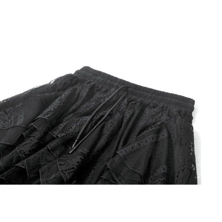 Darkinlove Women's Gothic Irregular Layered Mesh Long Skirt