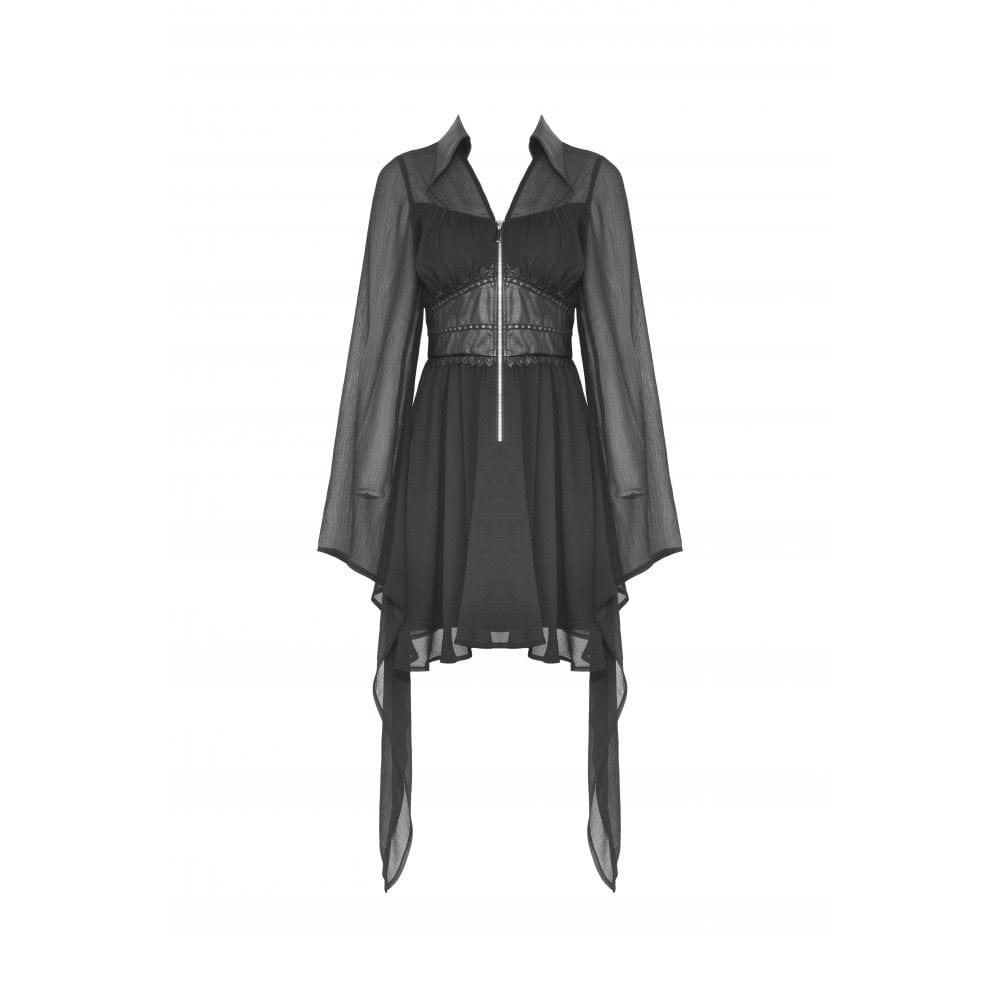 Darkinlove Women's Gothic Irregular Plunging Flared Sleeved Dress