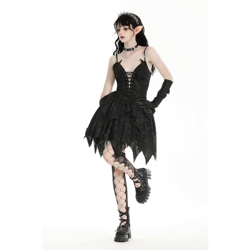 Darkinlove Women's Gothic Irregular Plunging Halloween Slip Dress