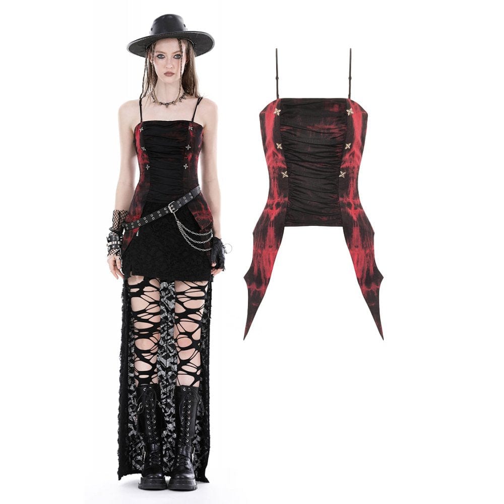 Darkinlove Gothic-Überbrustkorsett für Damen, unregelmäßig gerüscht und mit Batikmuster