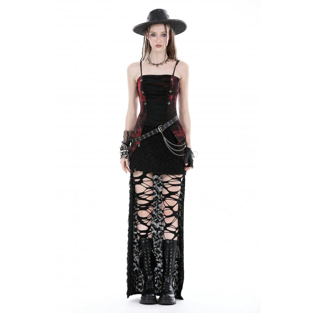 Darkinlove Gothic-Überbrustkorsett für Damen, unregelmäßig gerüscht und mit Batikmuster