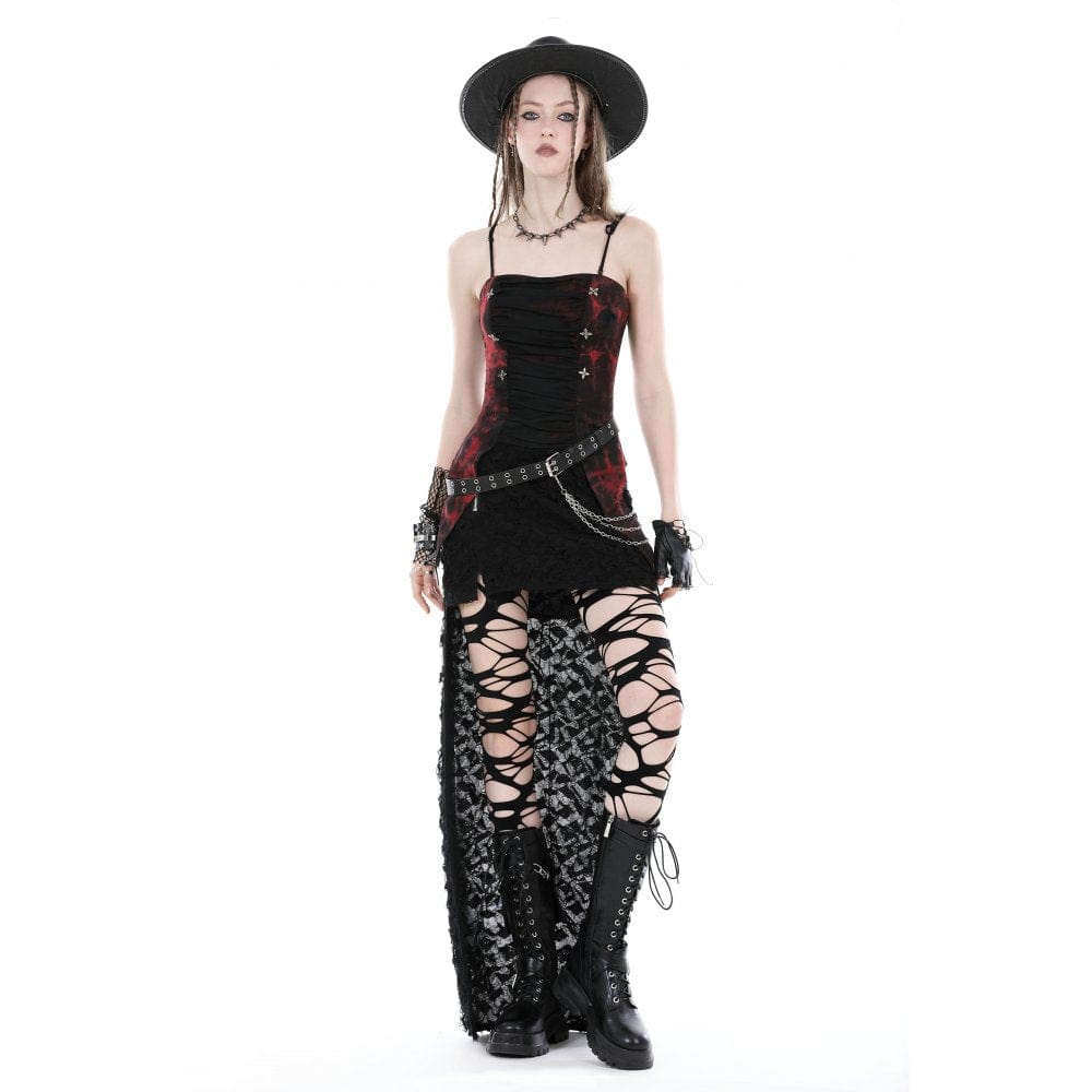 Darkinlove Gothic-Überbrustkorsett für Damen, unregelmäßig gerüscht und mit Batikmuster