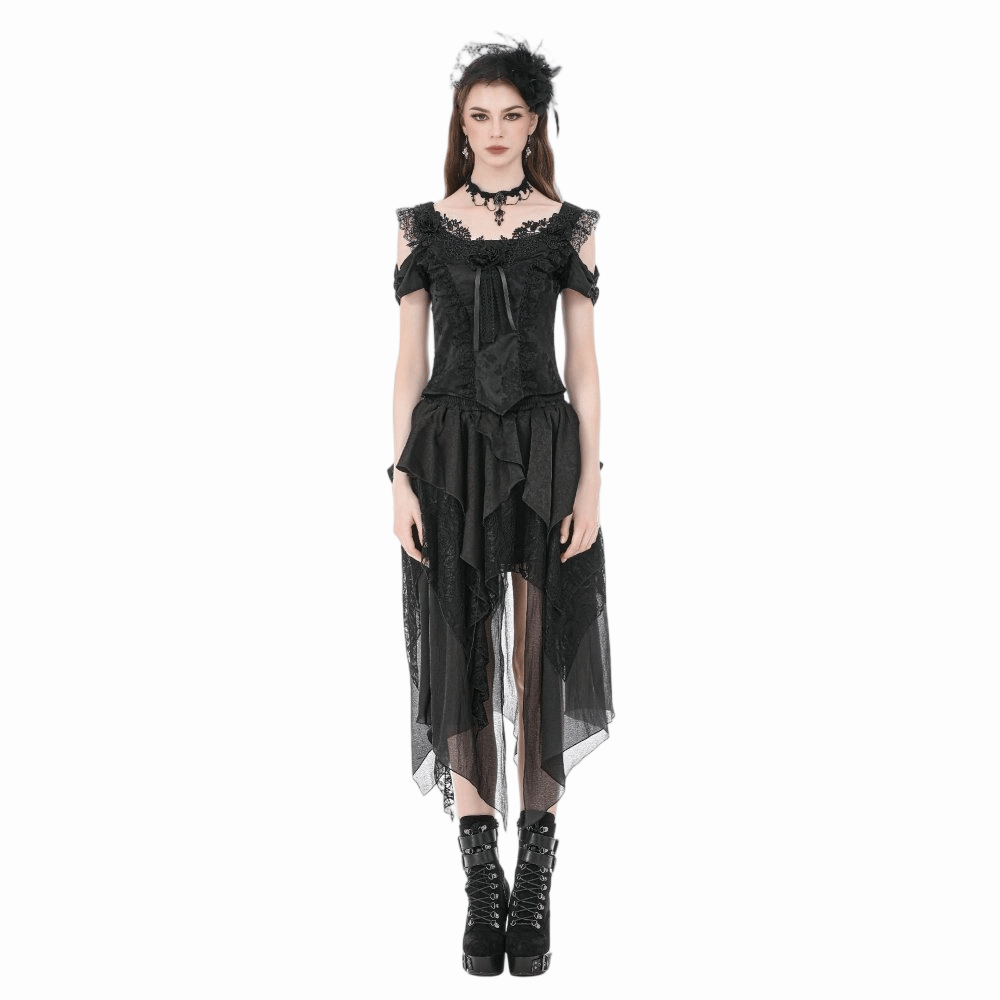 Darkinlove Women's Gothic Irregular Ruffled High-Low Skirt