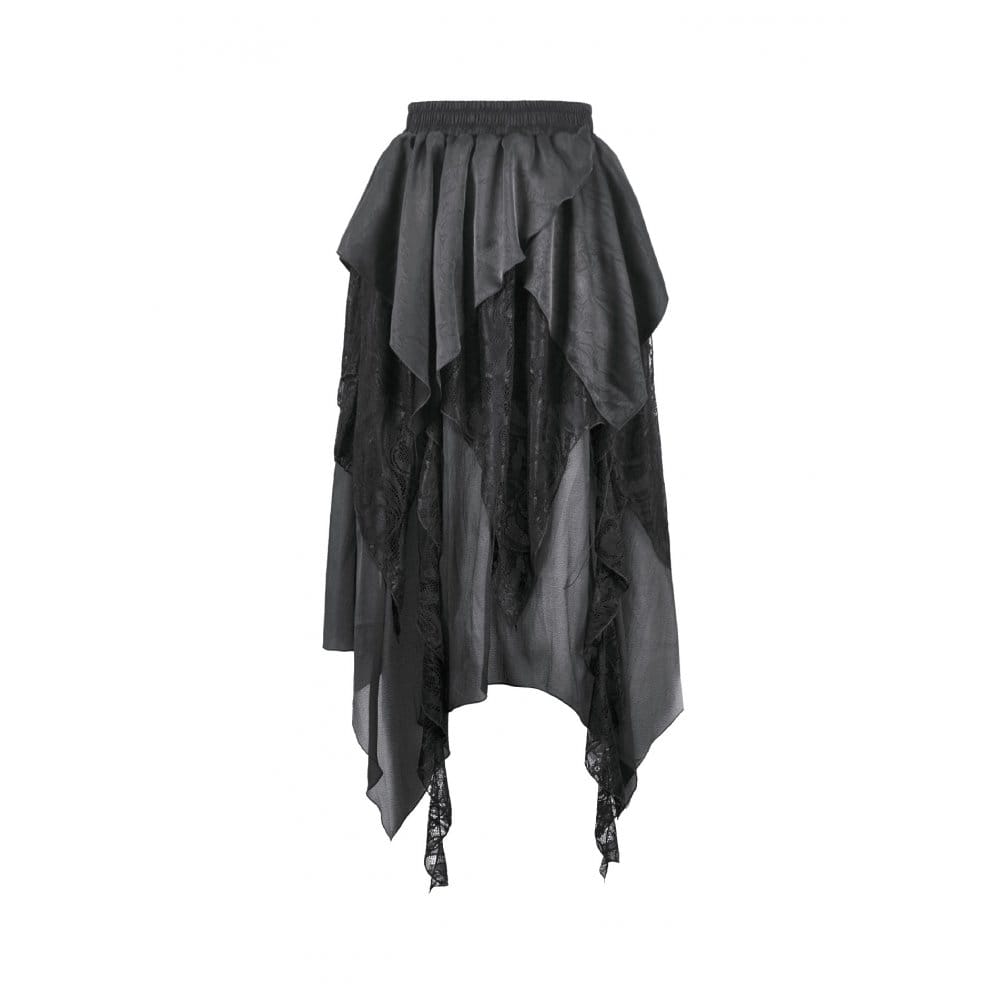 Darkinlove Women's Gothic Irregular Ruffled High-Low Skirt