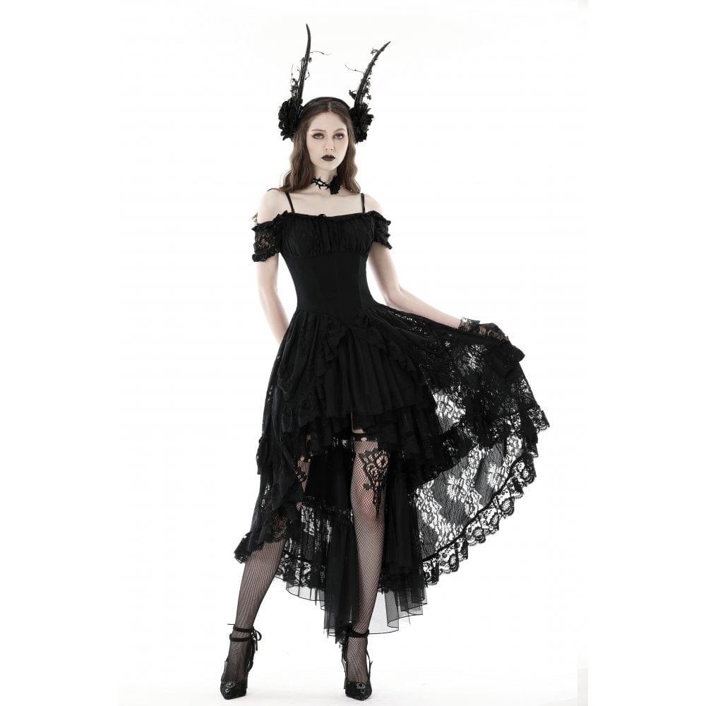 Darkinlove Women's Gothic Irregular Ruffled Lace Dress