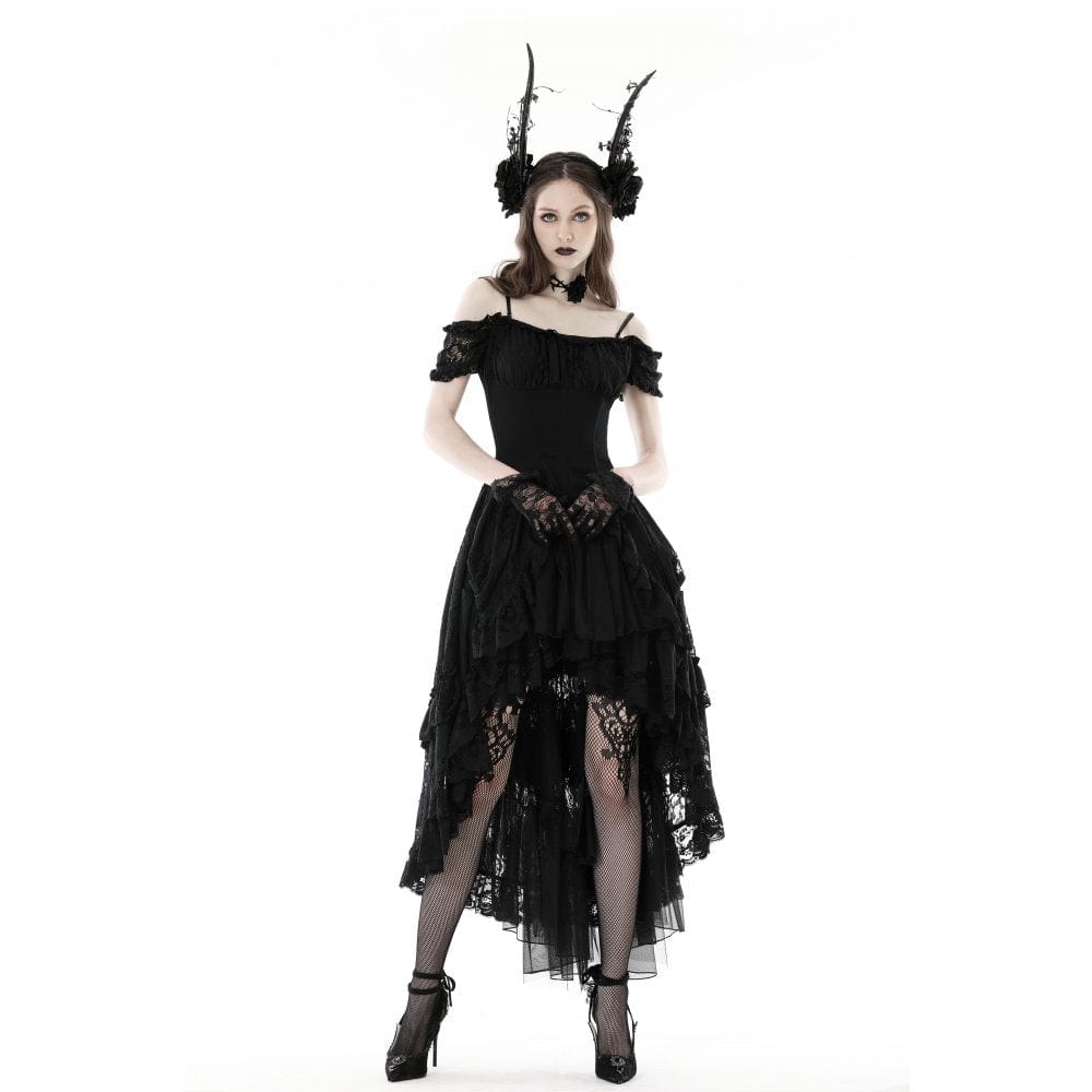 Darkinlove Women's Gothic Irregular Ruffled Lace Dress