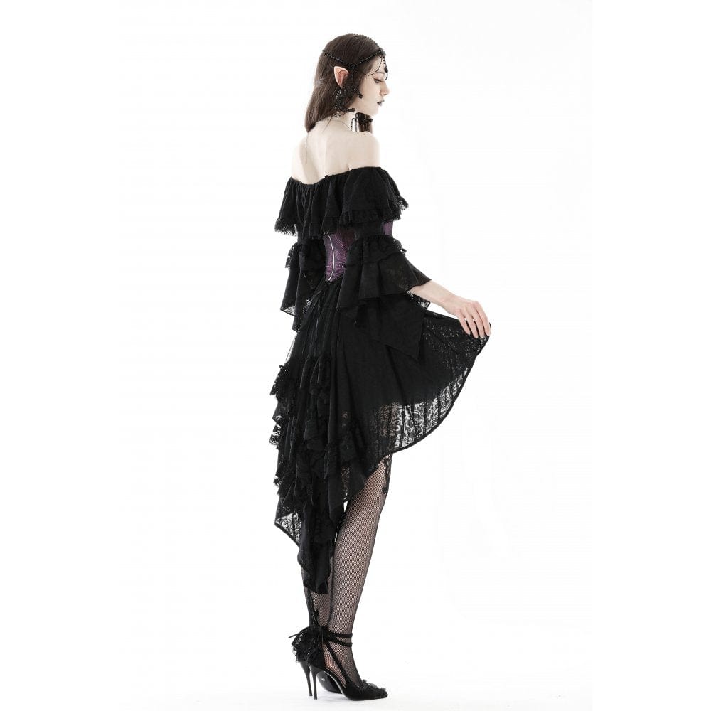 Darkinlove Women's Gothic Irregular Ruffled Lace Splice Dress