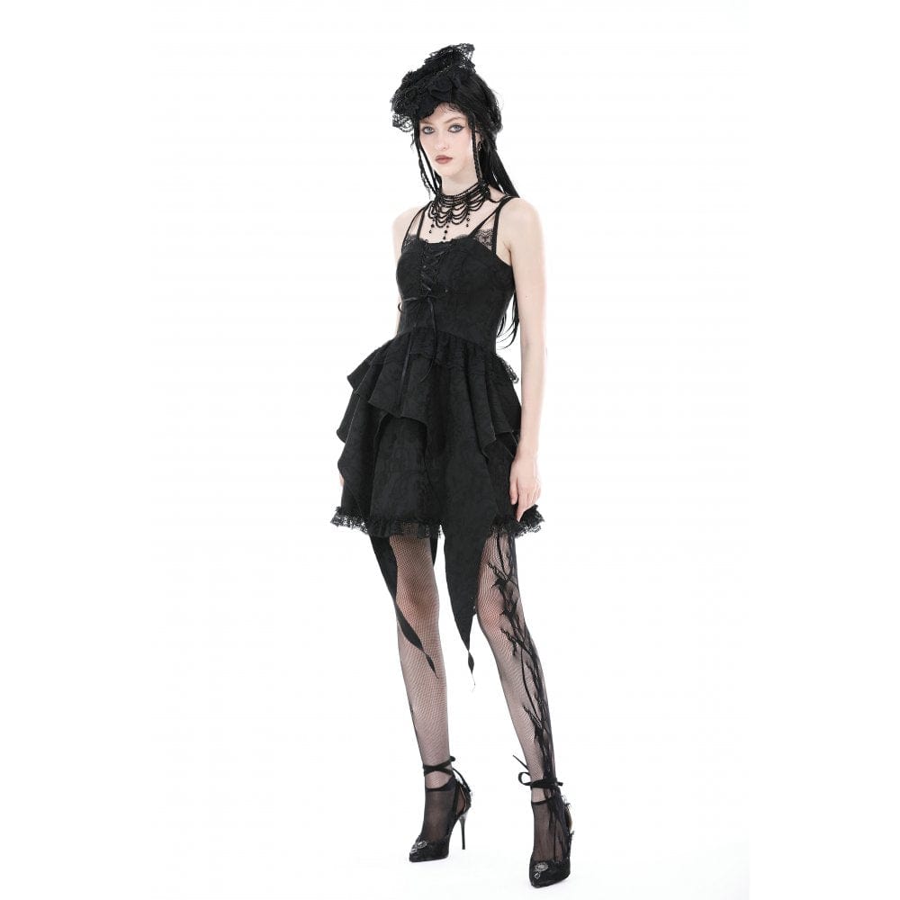 Darkinlove Women's Gothic Irregular Ruffled Layered Slip Dress