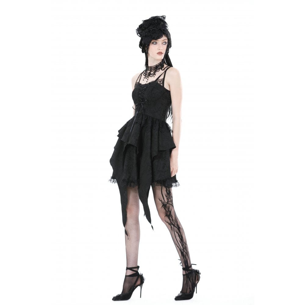 Darkinlove Women's Gothic Irregular Ruffled Layered Slip Dress