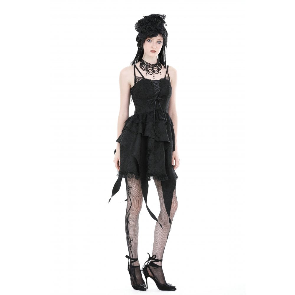 Darkinlove Women's Gothic Irregular Ruffled Layered Slip Dress