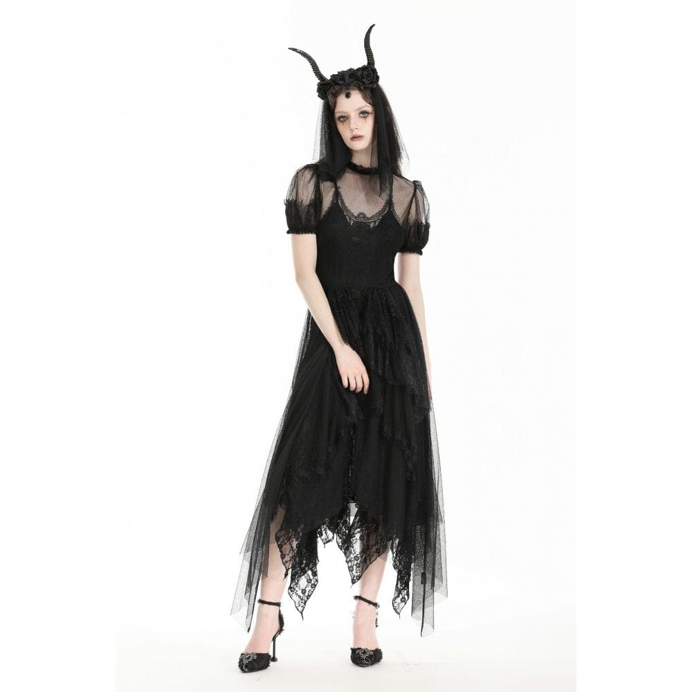 Darkinlove Women's Gothic Irregular ruffled Sheer Mesh Evening Dress