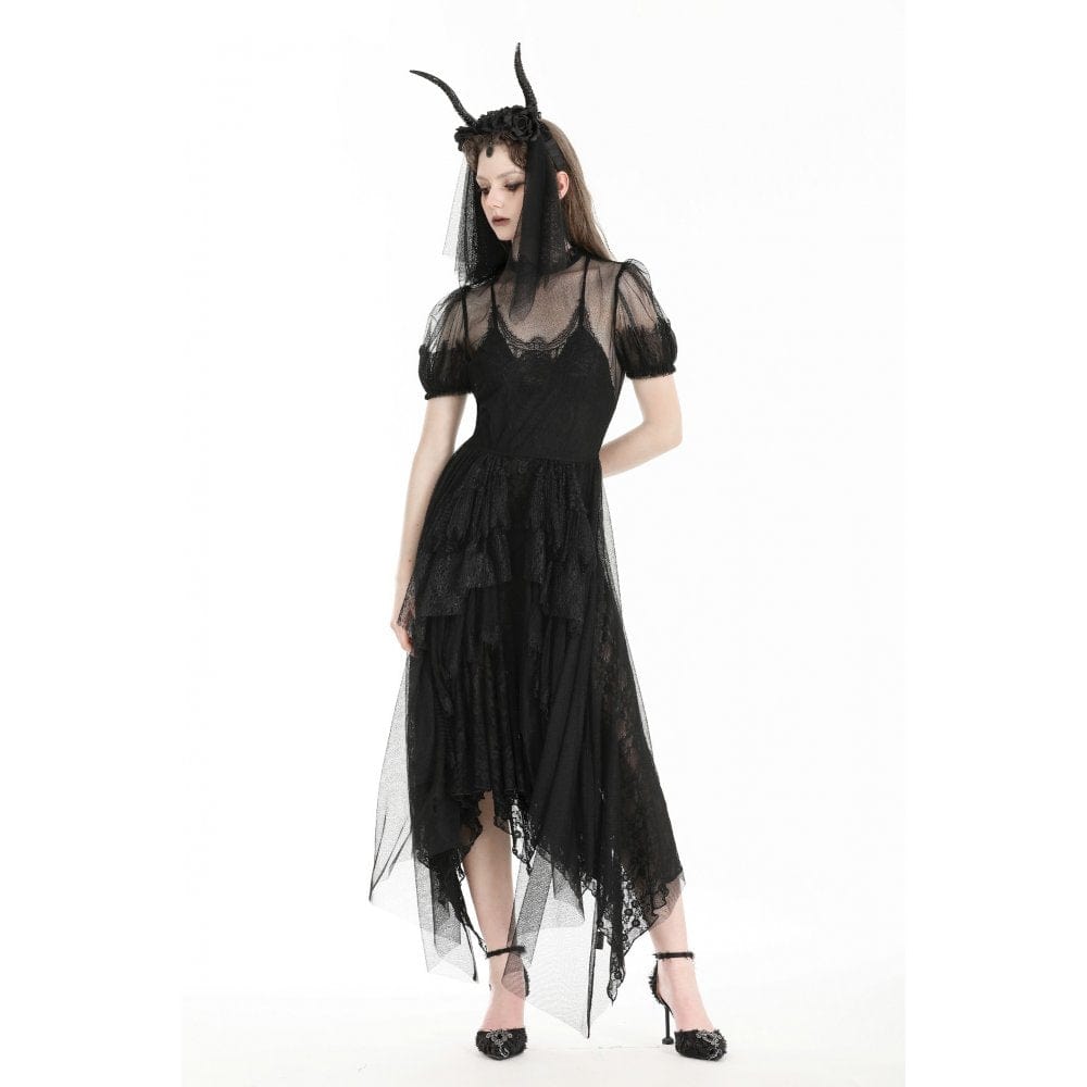 Darkinlove Women's Gothic Irregular ruffled Sheer Mesh Evening Dress