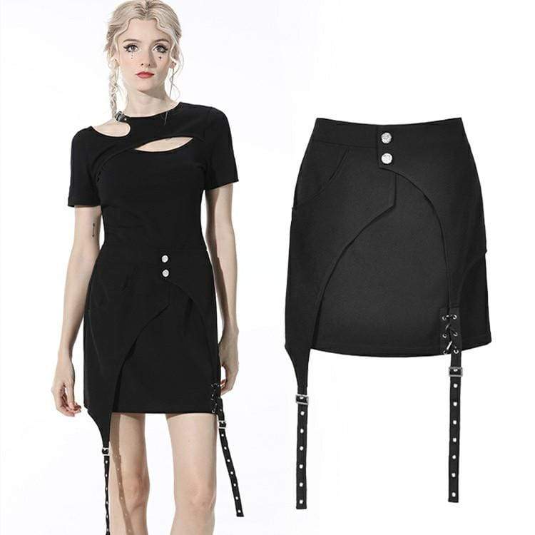 Darkinlove Women's Gothic Irregular Slim Fitted Black Skirt