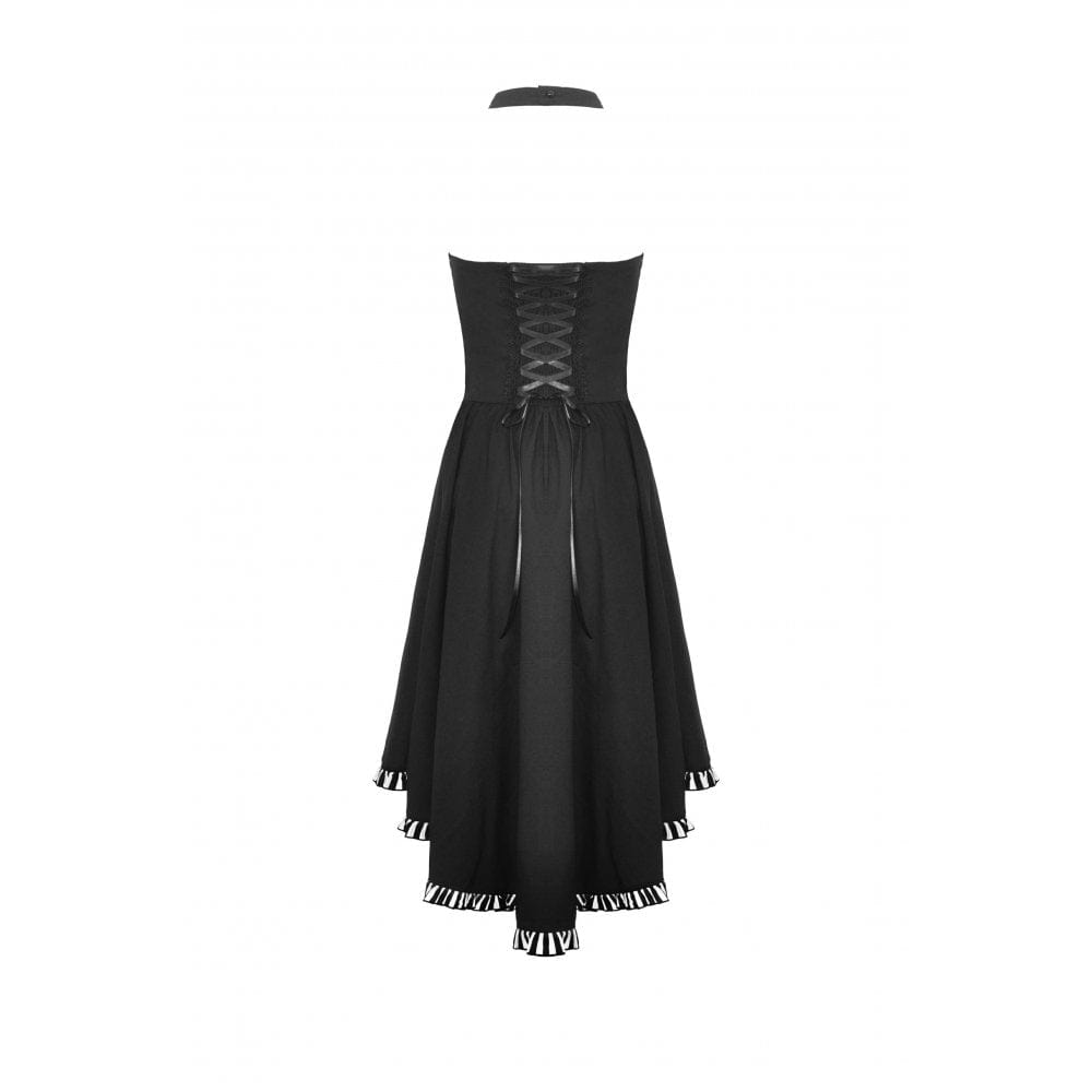 Darkinlove Women's Gothic Irregular Striped Splice Halterneck Dress