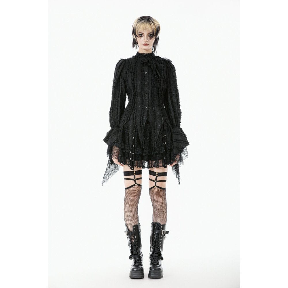 Darkinlove Women's Gothic Irregular Unedged Puff Sleeved Shirt