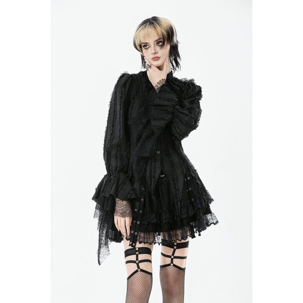 Darkinlove Women's Gothic Irregular Unedged Puff Sleeved Shirt