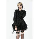 Darkinlove Women's Gothic Irregular Unedged Puff Sleeved Shirt