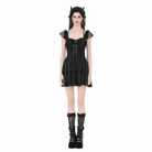 Darkinlove Women's Gothic Jacquard Bowknot Lace Ruffled Dress