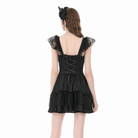 Darkinlove Women's Gothic Jacquard Bowknot Lace Ruffled Dress
