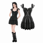 Darkinlove Women's Gothic Jacquard Bowknot Lace Ruffled Dress