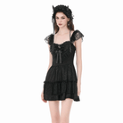 Darkinlove Women's Gothic Jacquard Bowknot Lace Ruffled Dress