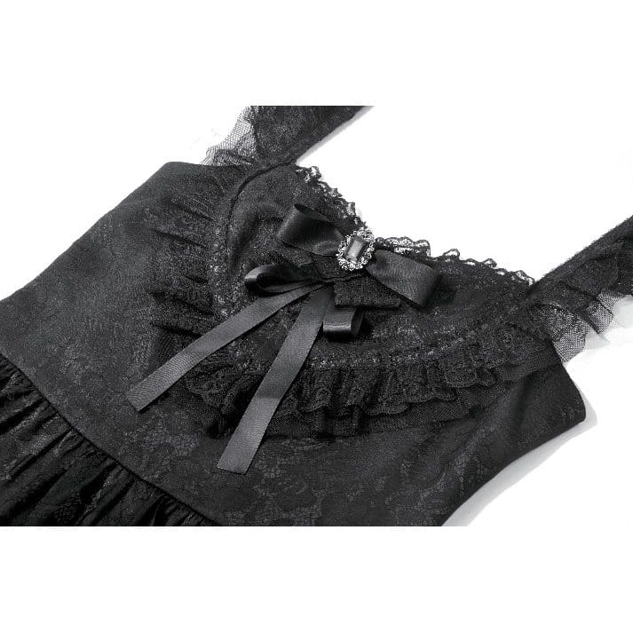 Darkinlove Women's Gothic Jacquard Bowknot Lace Ruffled Dress