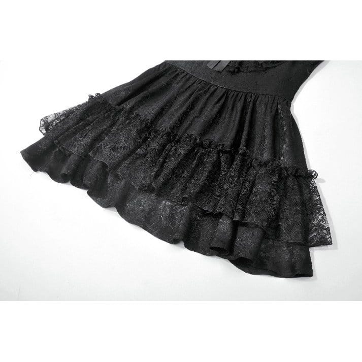 Darkinlove Women's Gothic Jacquard Bowknot Lace Ruffled Dress