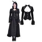 Darkinlove Women's Gothic Jacquard Cutout Buckle Strap Bell Sleeve Top