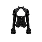 Darkinlove Women's Gothic Jacquard Cutout Buckle Strap Bell Sleeve Top