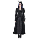 Darkinlove Women's Gothic Jacquard Cutout Buckle Strap Bell Sleeve Top