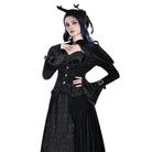 Darkinlove Women's Gothic Jacquard Cutout Buckle Strap Bell Sleeve Top