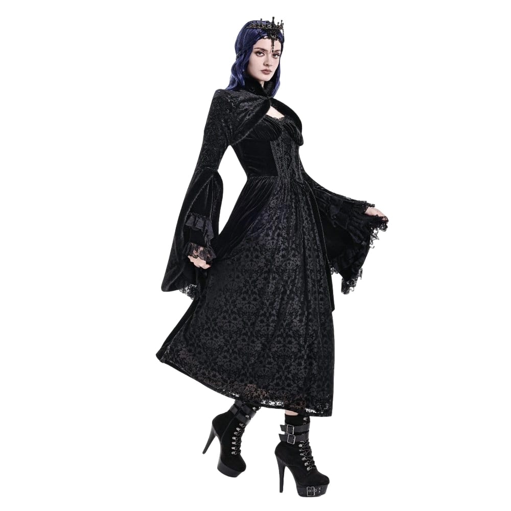 Darkinlove Women's Gothic Jacquard Faux Fur Trim Frog Button Cropped Cape