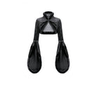 Darkinlove Women's Gothic Jacquard Faux Fur Trim Frog Button Cropped Cape